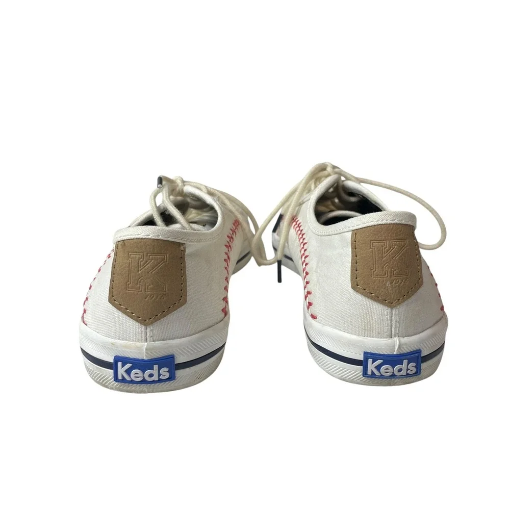 Keds Kickstart Baseball Canvas Sneakers Cream Red Stitching Womens Shoes